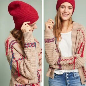 Anthropologie Beige and Red Cardigan